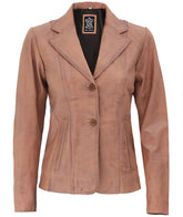 Women's Peach Distressed Leather Blazer