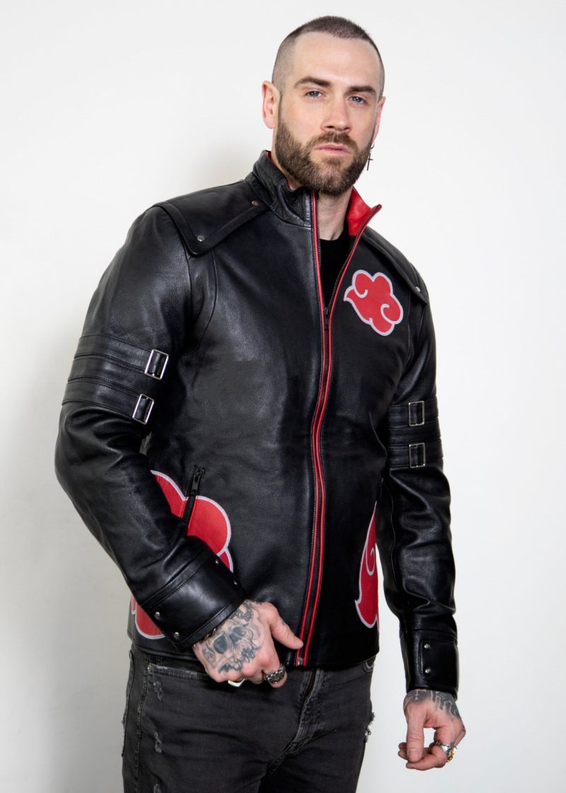 Men's Red Clouds Cloak Black Genuine Leather Jacket