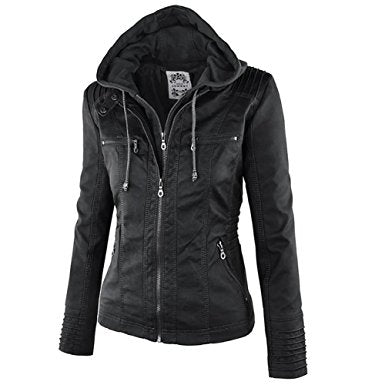 Paris Hill Women's PU Leather Jacket Zip Up Pockets Biker Jacket