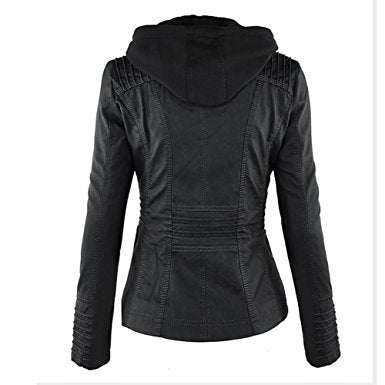 Paris Hill Women's PU Leather Jacket Zip Up Pockets Biker Jacket