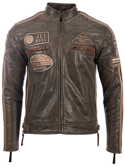 MDK Men's Real Leather Racing Badges Biker Jacket (CXUS)