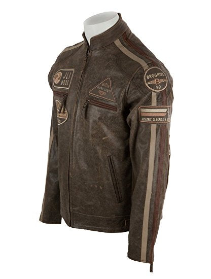 MDK Men's Real Leather Racing Badges Biker Jacket (CXUS)