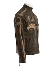 MDK Men's Real Leather Racing Badges Biker Jacket (CXUS)