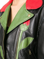 Women VINTAGE Flower Biker Jacket