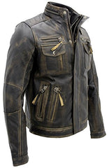 Men's Black Warm Vintage Brando Leather Biker Jacket