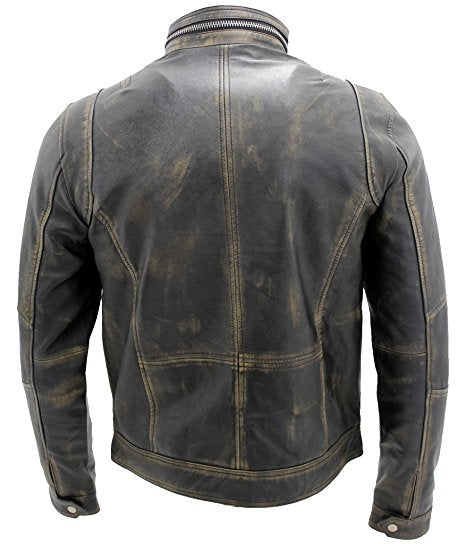 Men's Black Warm Vintage Brando Leather Biker Jacket