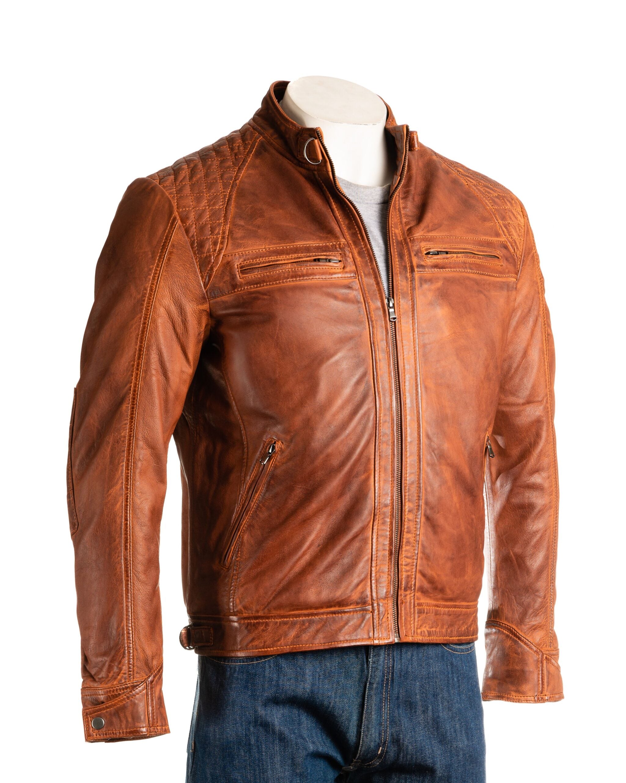 Men's Timber Diamond Shoulder Biker Style Leather Jacket