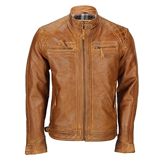 Mens Antique Tan Rust Brown Vintage Biker Leather Jacket