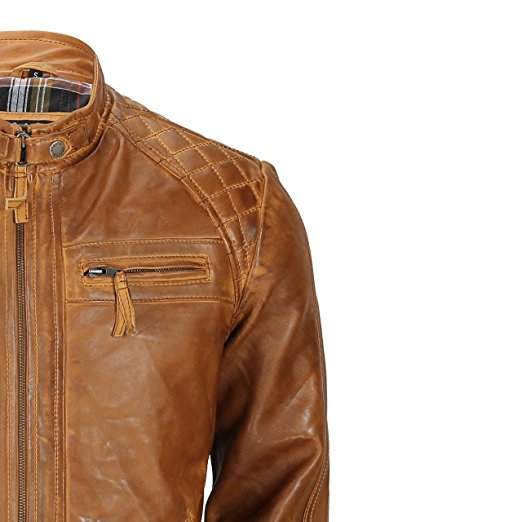 Mens Real Soft Leather Antique Washed Tan Rust Brown Vintage Zipped Smart Casual Biker Jacket