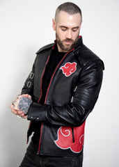 Men's Red Clouds Cloak Black Genuine Leather Jacket