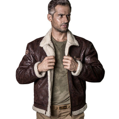 Free soldier Men's Classic Jacket Fleece Warm Leather Fur Pilot Jacket