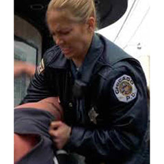 Women Police Angel Eyes Sharon Pogue Leather Jacket