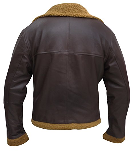 Mens B3 Flight Shearling Pilot Real Sheepskin Brown Bomber Cockpit Leather Jacket