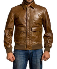 Ansel Elgort Brown Leather Jacket