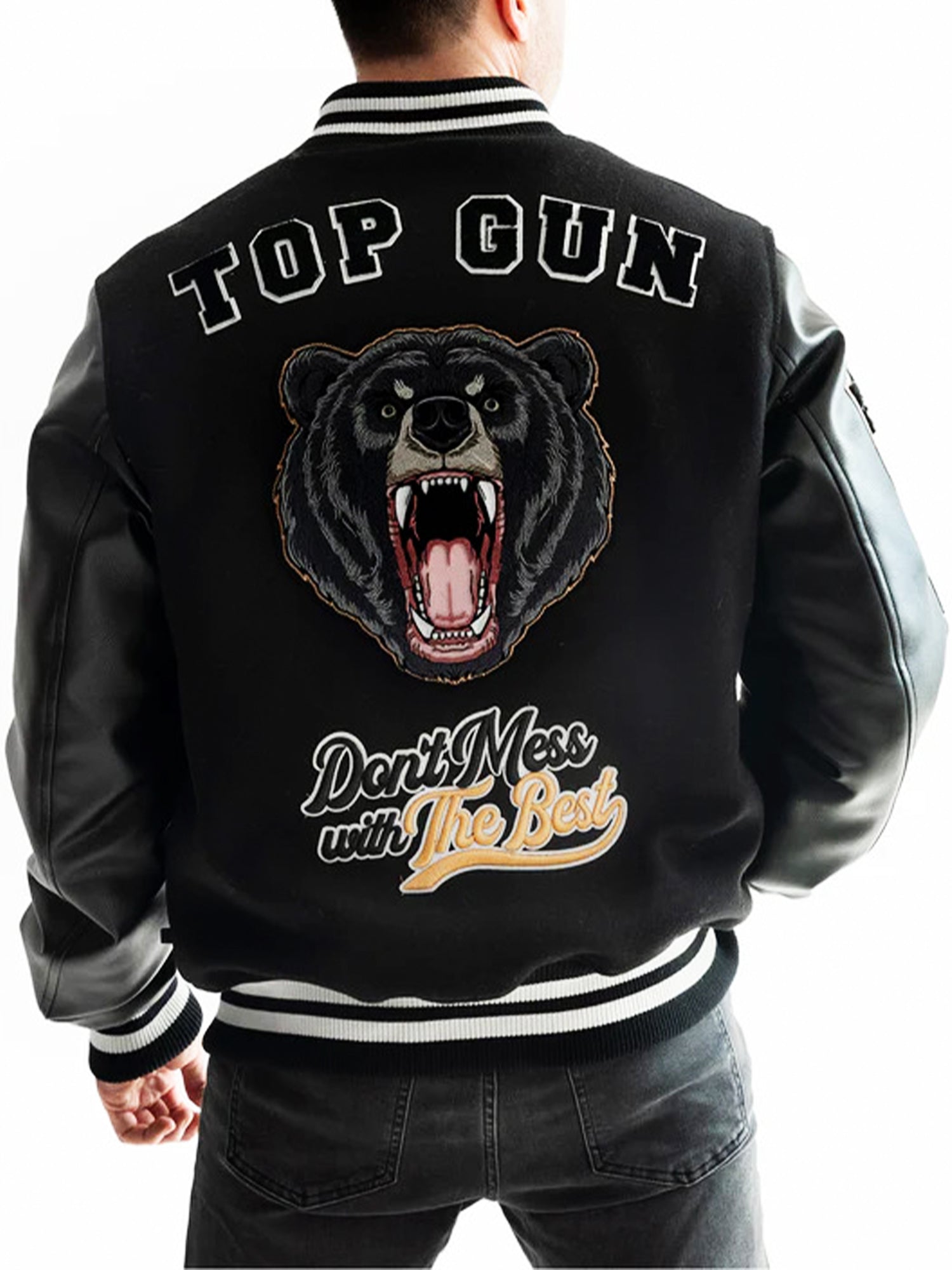 Top Gun Black Bear Varsity Leather Jacket