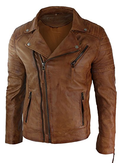 Aviatrix Mens Slim Fit Cross Zip Vintage Brando Washed Real Leather Jacket Black Brown Tan Burgundy