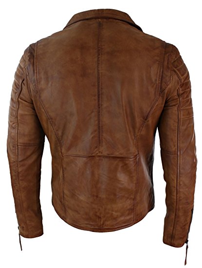 Aviatrix Mens Slim Fit Cross Zip Vintage Brando Washed Real Leather Jacket Black Brown Tan Burgundy