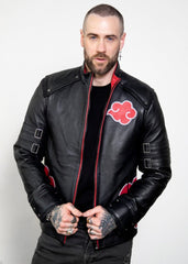 Men's Red Clouds Cloak Black Genuine Leather Jacket