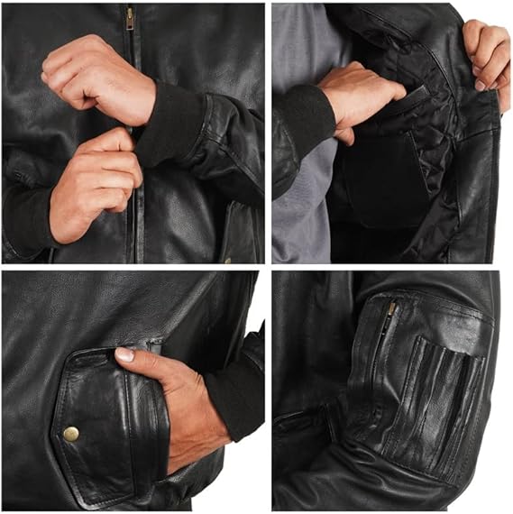 Men's Black MA1 Bomber Leather Jacket