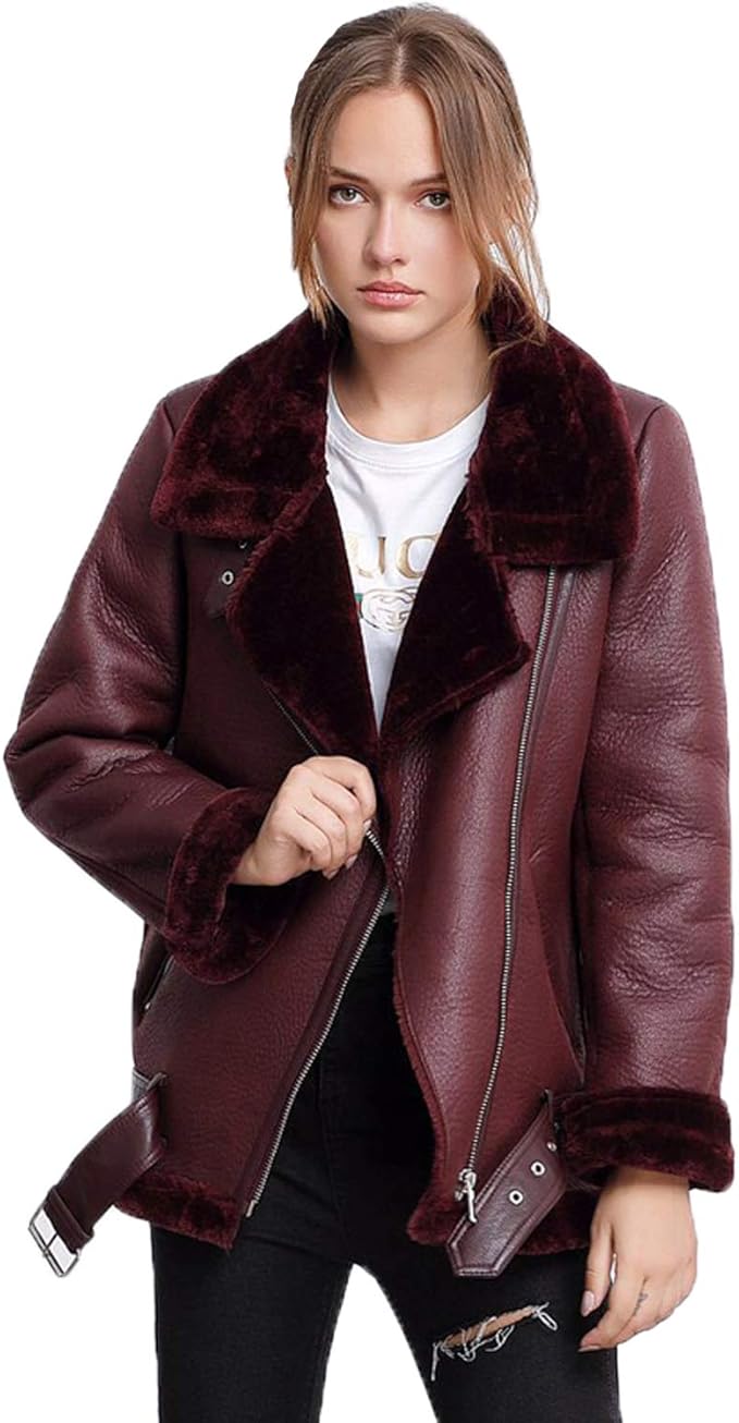 Burgundy Shearling Jackets Women