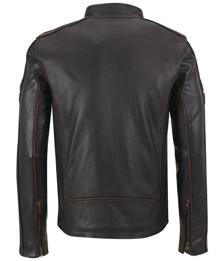 Mens Brown Stripes Biker Jacket