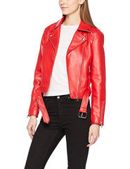 New Look Women's Leather-Look Belted Biker Jacket