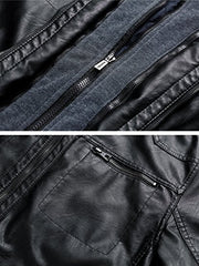 Wantdo Men's Faux Leather Jacket Detachable Hood Coat