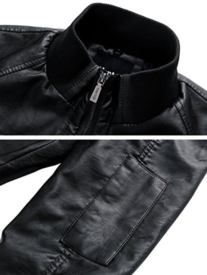 Wantdo Men's Faux Leather Jacket Detachable Hood Coat