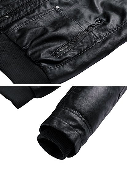 Wantdo Men's Faux Leather Jacket Detachable Hood Coat