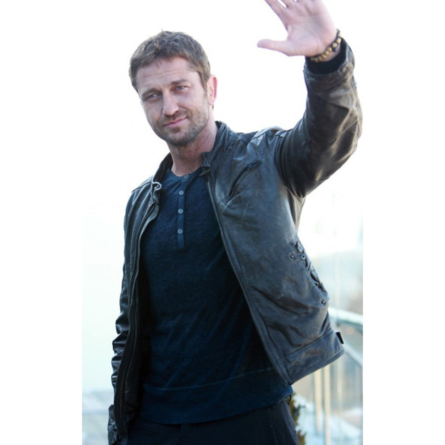 Gerard Butler Olympus Has Fallen Mike Banning Black Leather Jacket