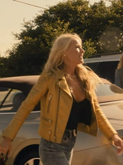 Landman Ali Larter Gold Leather Biker Jacket