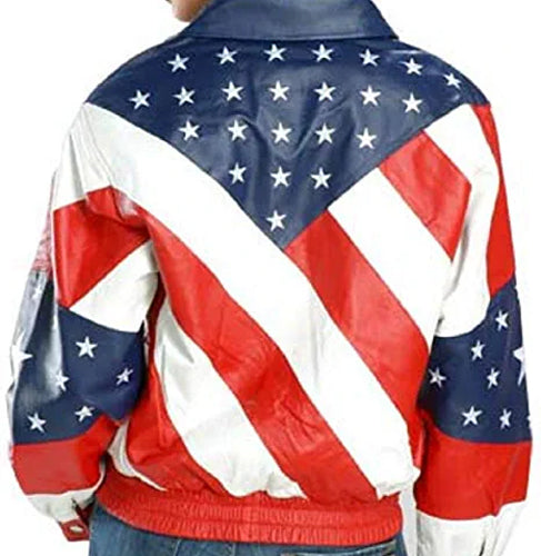 American Flag Cropped Style Women Biker Leather Jacket