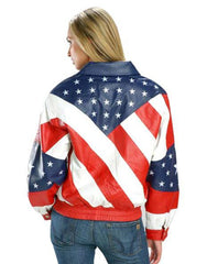 American Flag Cropped Style Women Biker Leather Jacket