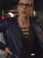 Arrow Emily Bett Rickards Blue Leather Jacket