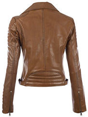 Aviatrix Women's Brown Leather Slim Fit Jacket Asymmetric Zipper K014