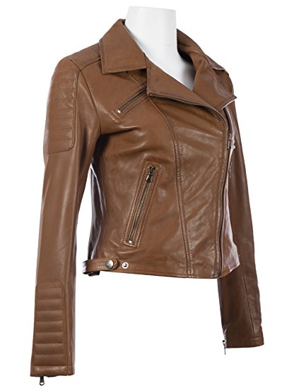 Aviatrix Women's Brown Leather Slim Fit Jacket With Asymmetric Zipper 
