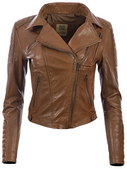 Aviatrix Women's Brown Leather Slim Fit Jacket With Asymmetric Zipper K014