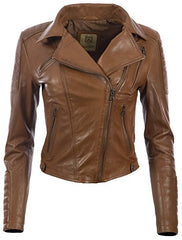 Aviatrix Women's Brown Leather Slim Fit Jacket With Asymmetric Zipper K014