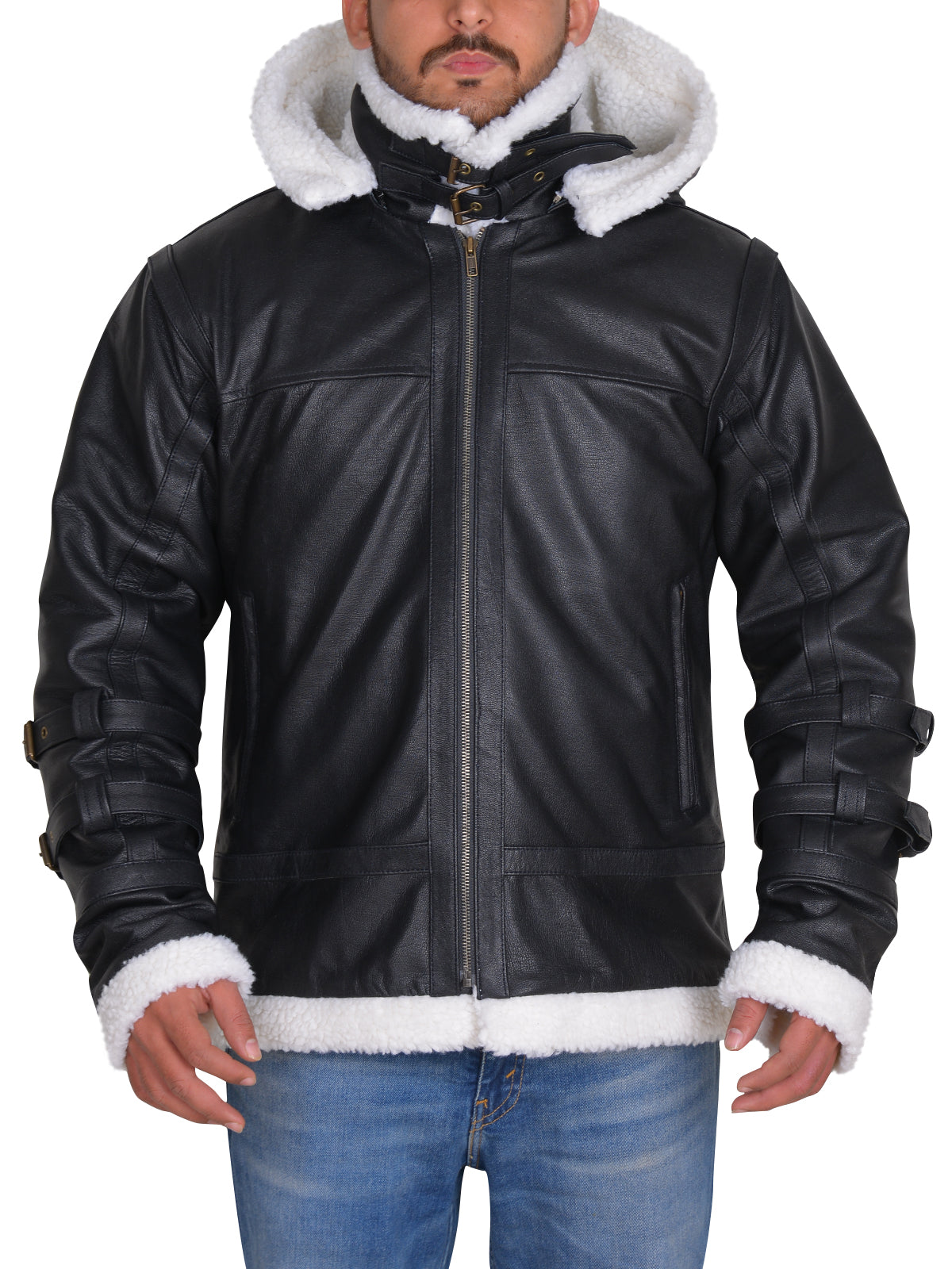 MEN B3 BOMBER SHEEPSKIN SHEARLING HOODIE JACKET