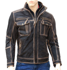 Brown Distressed Modified Leather Jacket For Men