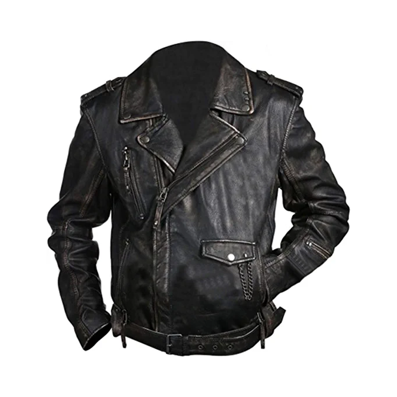 Black Leather Jacket Brando Biker Vintage Cafe Racer