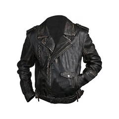 Black Leather Jacket Brando Biker Vintage Cafe Racer