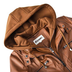 Blivener Womens Brown Classic Faux Leather Hooded  Jackets