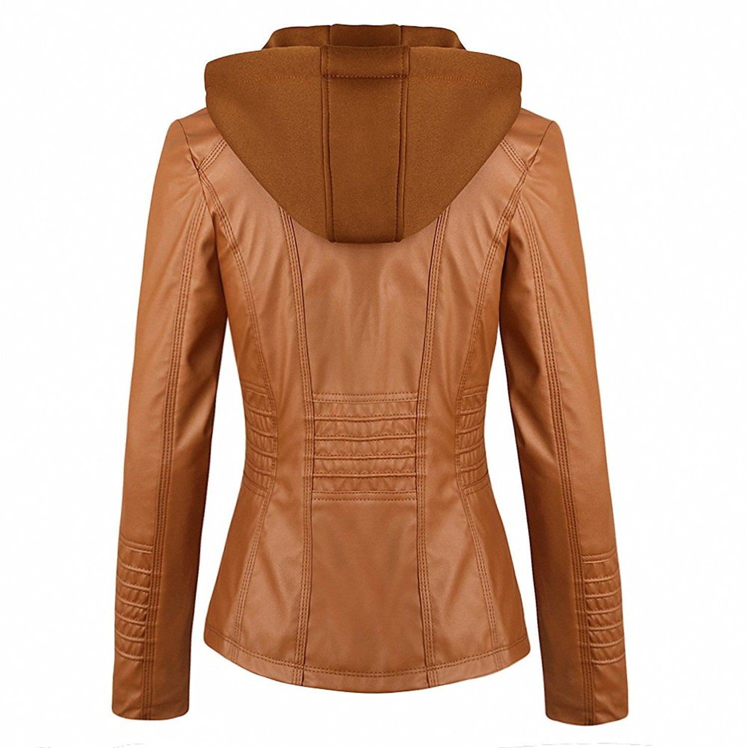 Blivener Womens Classic Brown Faux Leather Hooded  Jackets