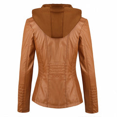 Blivener Womens Classic Brown Faux Leather Hooded  Jackets