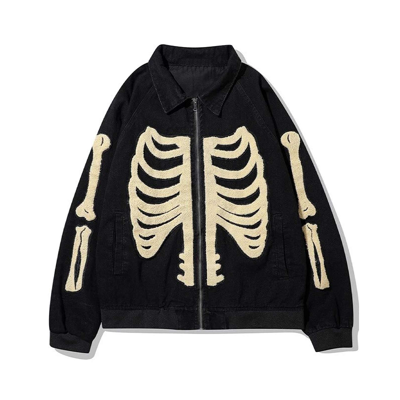 Bone Patchwork Skeleton Denim Jacket