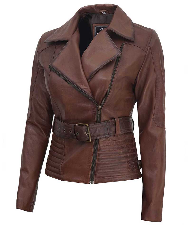 Women's Asymmetrical Quilted Biker Leather Jacket