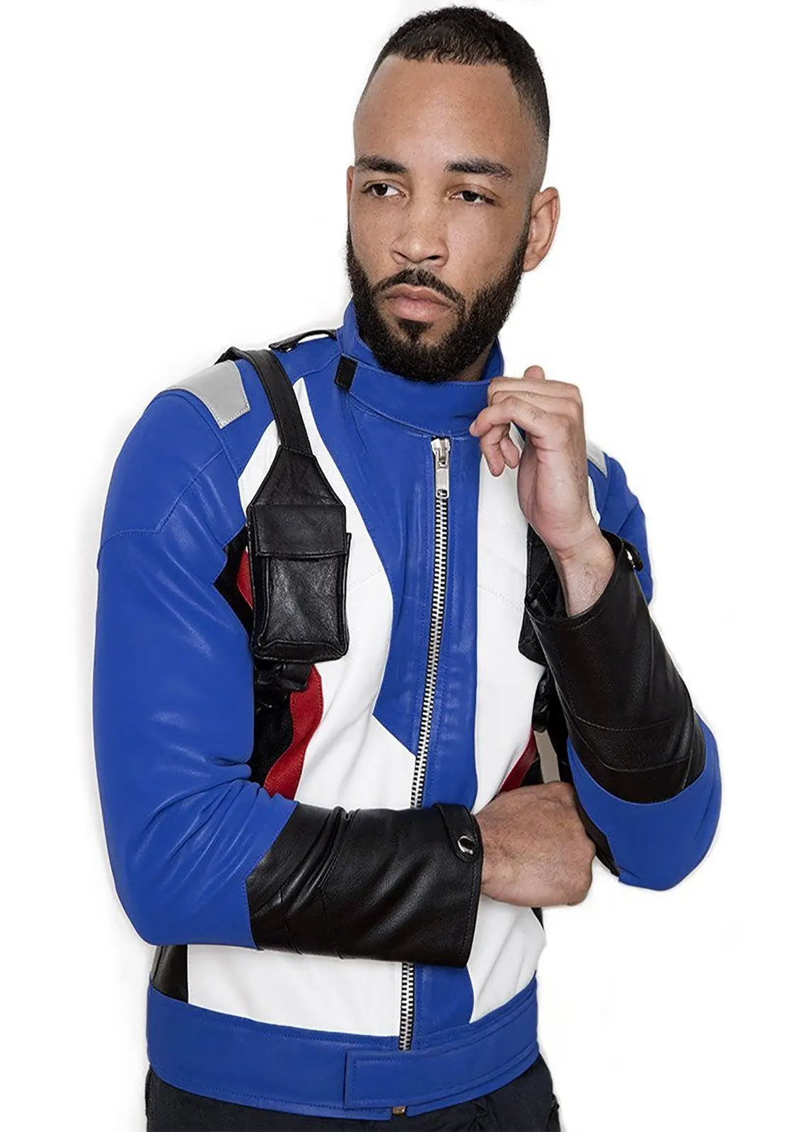76 Blue Men's Soldier 76 Blue Real Leather Jacket