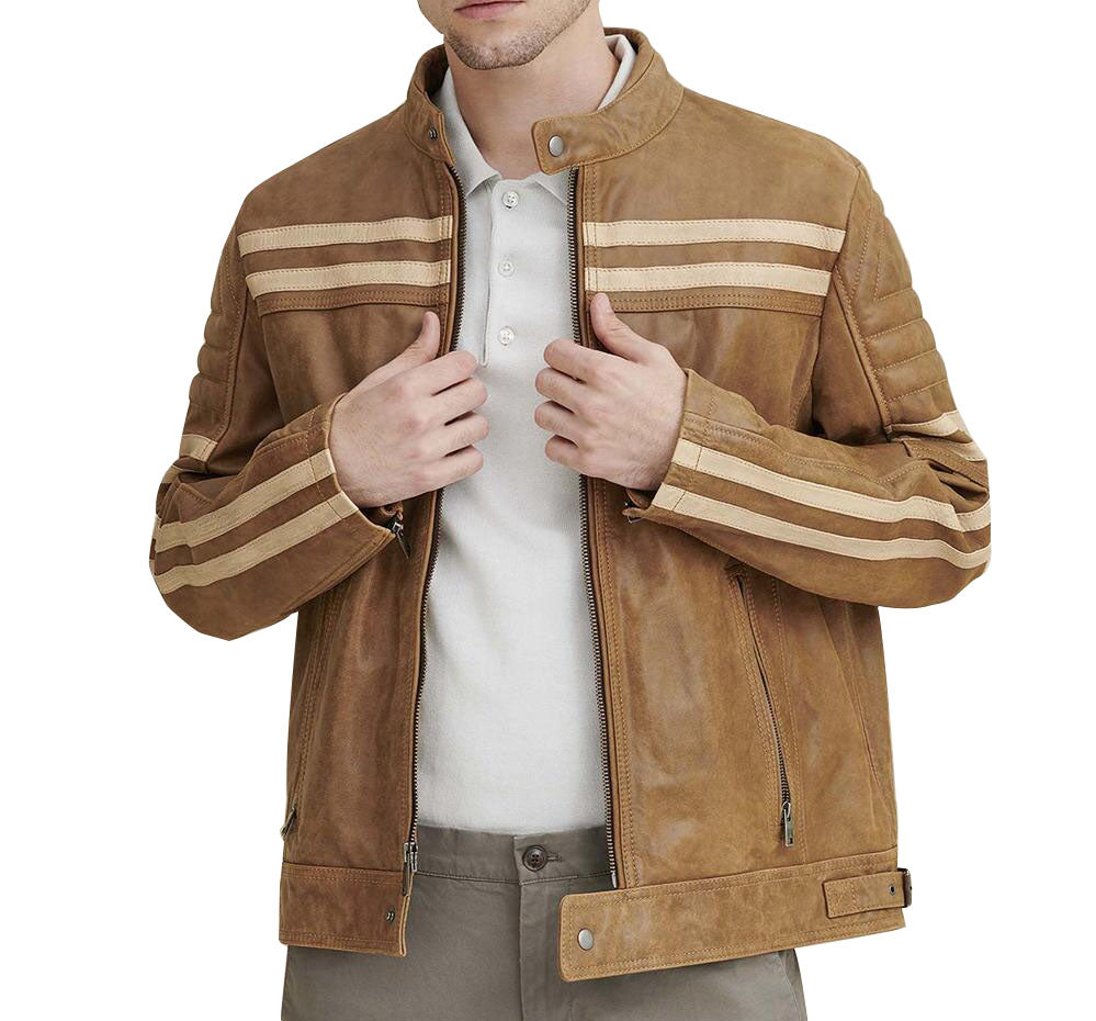 Carl Moto Jacket with Chest Stripe