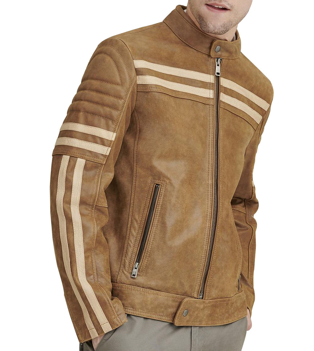 Carl Moto Jacket with Chest Stripe